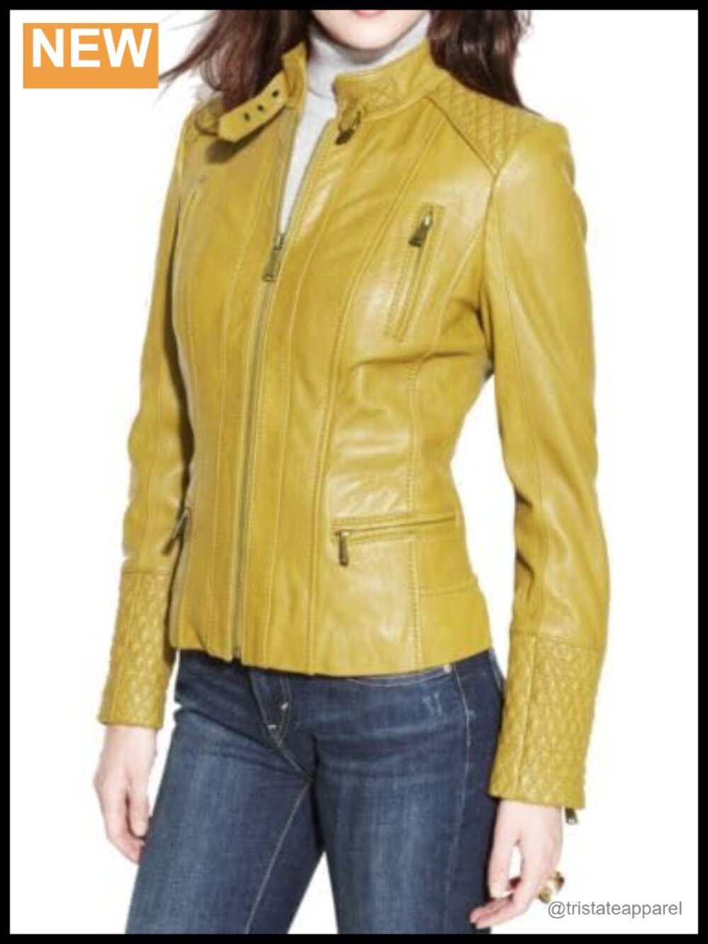 Genuine Lambskin Leather Biker Jacket Women Motorcycle Bomber Quilted YKK